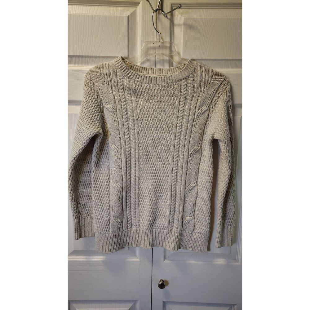 Classic Gap Off White Textured Honeycomb Cable Knit Sweater Medium